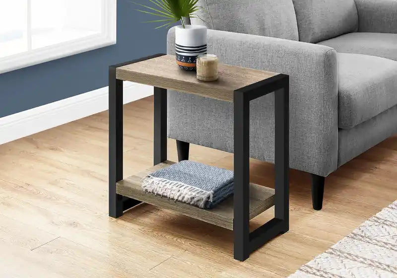 Table d'appoint étroite à 2 niveaux en métal noir et taupe