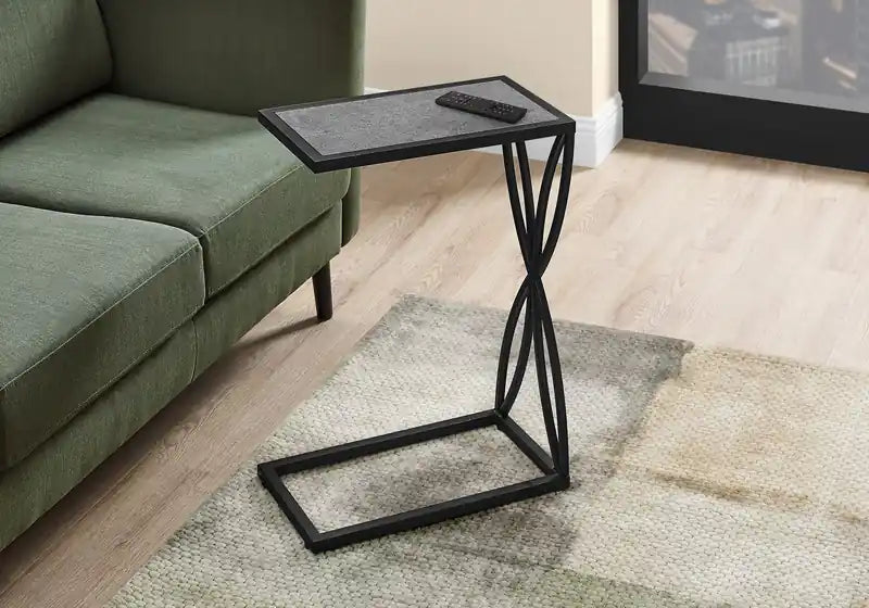 Table d'appoint en métal noir effet pierre grise