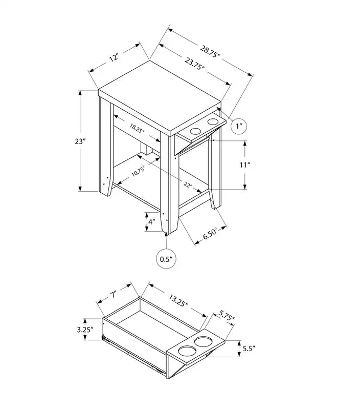 Table d'appoint Expresso avec porte-verre intégré