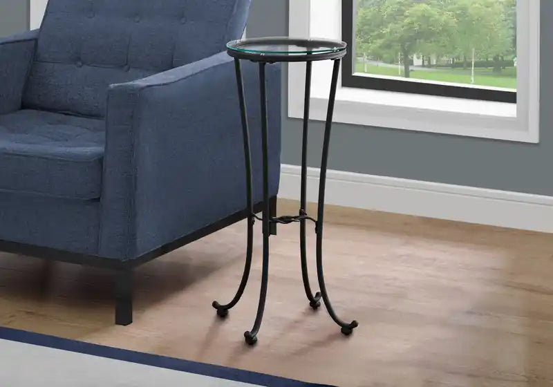 Table d'appoint en métal noir martelé avec verre trempé