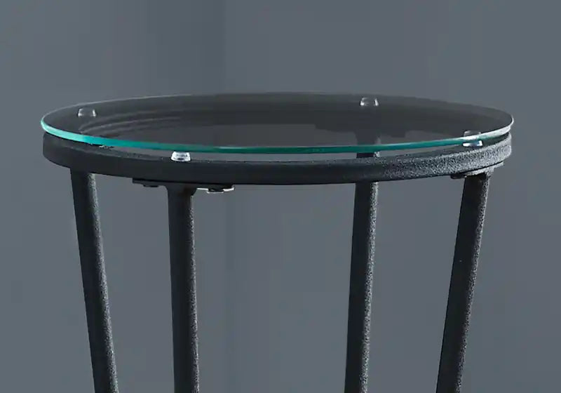 Table d'appoint en métal noir martelé avec verre trempé