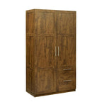 Armoire de rangement en bois blanc avec portes, tiroirs et tringle à vêtements
