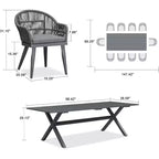 Ensemble de salle à manger d'extérieur PURPLE LEAF avec table à manger en aluminium et chaises en rotin tressé