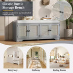 Banc de rangement rustique en bois Whisen, banc à chaussures d'entrée avec coussin amovible, étagères réglables
