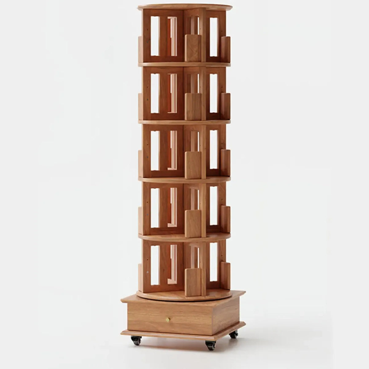 Bibliothèque verticale étroite rotative en bois