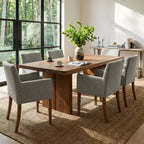 Lot de 6 chaises de salle à manger capitonnées avec accoudoirs, fauteuils modernes en lin avec pieds en bois, chaises d'appoint pour salle à manger, salon – Panipeachy