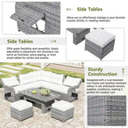 Ensemble de canapé d’angle modulable en rotin d’extérieur avec table réglable et fauteuils inclinables
