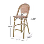 sumyeg Lot de 2 tabourets de bar de bistrot français d'extérieur 29,5, rotin PE en osier avec cadre en aluminium, finition aspect bambou, rouge rouille et blanc