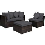 Ensemble de meubles de patio en rotin 4 pièces avec coussins et oreillers amovibles – Canapé d'angle : 73,7 x 73,7 x 63,5 cm