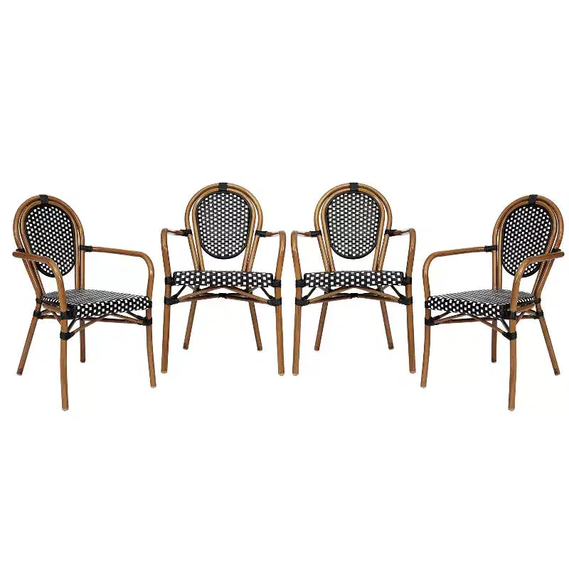 Lot de 4 chaises bistrot Lourdes Thonet empilables avec accoudoirs, en rotin PE et cadre en aluminium, pour l'intérieur et l'extérieur, de la marque Flash Furniture