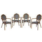 Lot de 4 chaises bistrot Lourdes Thonet empilables avec accoudoirs, en rotin PE et cadre en aluminium, pour l'intérieur et l'extérieur, de la marque Flash Furniture