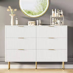 Commode 6 tiroirs COZONY avec design cannelé, Armoire de rangement moderne en bois, Grande commode pour chambre, salon, entrée