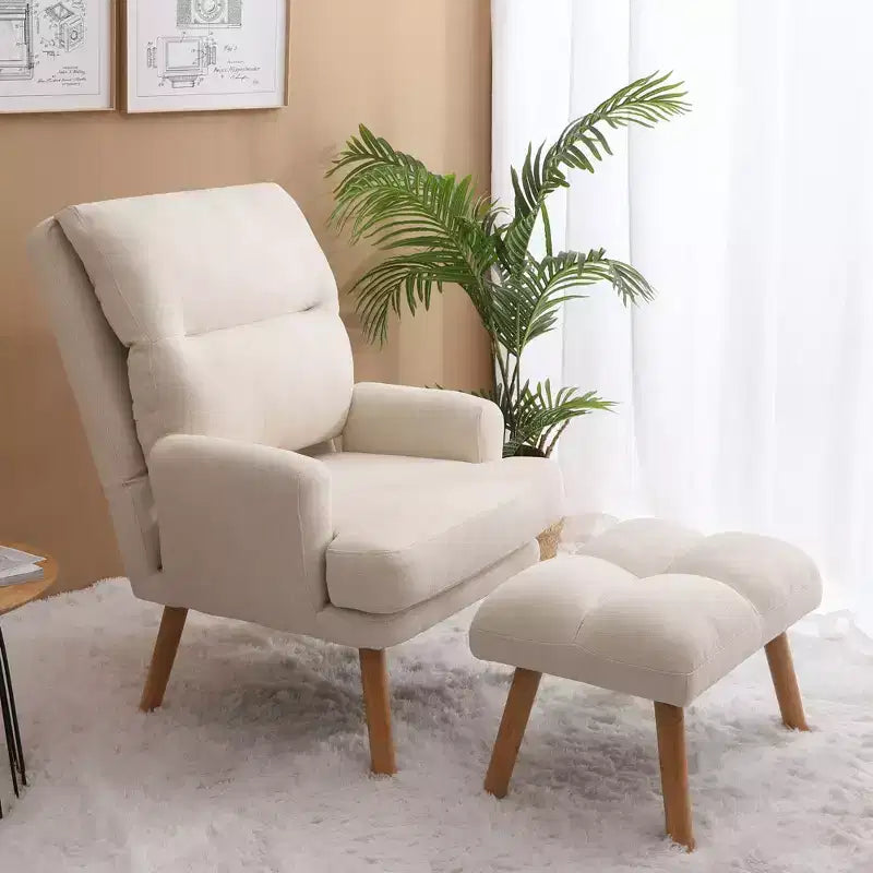 Fauteuil d'appoint moderne Okak avec ottoman et dossier réglable, fauteuil rembourré confortable pour salon, bureau, chambre à coucher