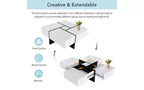 Table basse extensible avec plateau de puzzle et 4 compartiments de rangement cachés