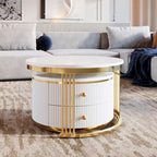 2 tables basses gigognes rondes blanches avec tiroirs