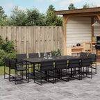vidaXL Salon de jardin avec coussins 13 pcs Texaline noire - Chaises pliables peu encombrantes, Résistant aux UV, Table en verre trempé