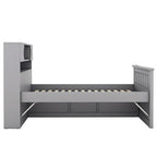 Lit plateforme capitaine double/grand avec 4 tiroirs et étagères de rangement, cadre de lit en bois massif avec tête de lit bibliothèque de rangement