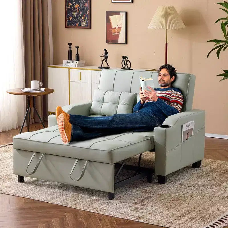 Canapé-lit convertible inclinable en cuir rembourré « Cats Claw » avec coussins pour petits espaces