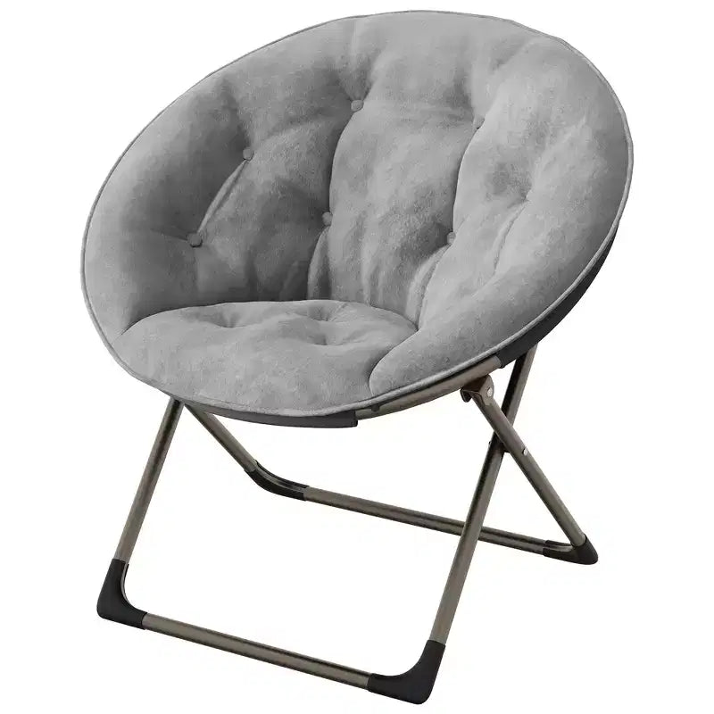 Fauteuil soucoupe, fauteuil moelleux en fausse fourrure, fauteuil lune avec structure métallique pliable, siège d'appoint floral