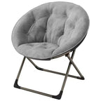 Fauteuil soucoupe, fauteuil moelleux en fausse fourrure, fauteuil lune avec structure métallique pliable, siège d'appoint floral