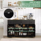 Buffet de cuisine de 55" avec 3 tiroirs et 4 portes, étagère réglable, meuble de rangement pour salle à manger et salon