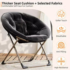 Fauteuil soucoupe, fauteuil moelleux en fausse fourrure, fauteuil lune avec structure métallique pliable, siège d'appoint floral