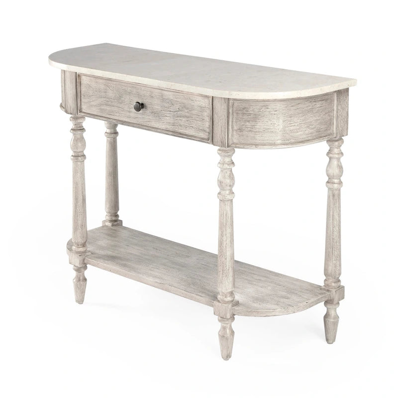 Table console avec plateau en marbre – Brun clair / Gris / Noir délavé, demi-lune, montage par une personne