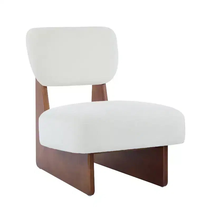 Lot de 2 chaises longues modernes beiges avec revêtement en polyester, piètement robuste en bois, pour différentes pièces