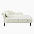 Chaise longue moderne de 154 cm avec revêtement en velours, boutons capitonnés, pieds en bois massif et clous de tapissier