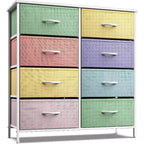Commode Sorbus 8 tiroirs – Unité de rangement avec cadre en acier, plateau en bois, bacs en tissu – pour chambre à coucher, placard, bureau et plus encore