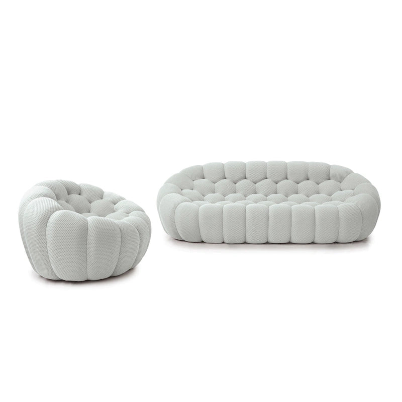 2 PIÈCES Canapé bulle rembourré en tissu nid d’abeille 3D, canapé bulle 3 places et fauteuil individuel pour salon
