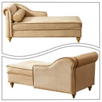 Fauteuil méridienne de rangement élégant français en velours avec coussin