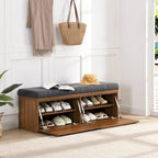 Banc de rangement pour chaussures, meuble à chaussures avec assise rembourrée et deux portes pour entrée