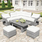 Ensemble de canapé d’angle modulable en rotin d’extérieur avec table réglable et fauteuils inclinables