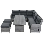 Ensemble de canapé d’angle modulable en rotin d’extérieur avec table réglable et fauteuils inclinables