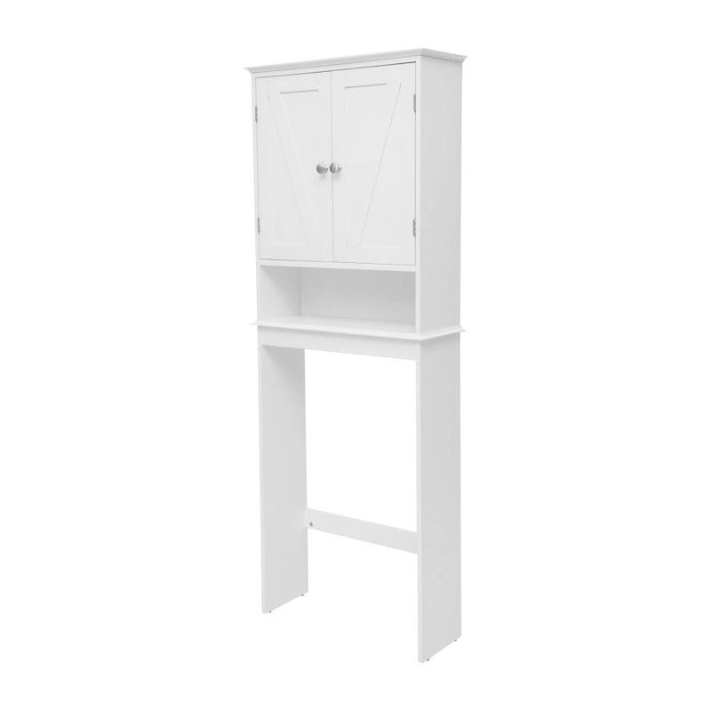 Meuble de toilette sur pied de toilette style ferme avec étagères et portes à fermeture magnétique