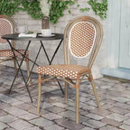Chaise empilable de bistrot Thonet commerciale intérieure/extérieure Flash Furniture Lourdes, rotin synthétique et cadre en aluminium