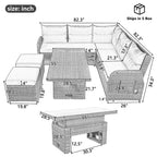 Ensemble de canapé d’angle modulable en rotin d’extérieur avec table réglable et fauteuils inclinables