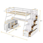 Lit mezzanine simple avec 7 tiroirs, 2 étagères, armoire et bureau pour enfants et adolescents