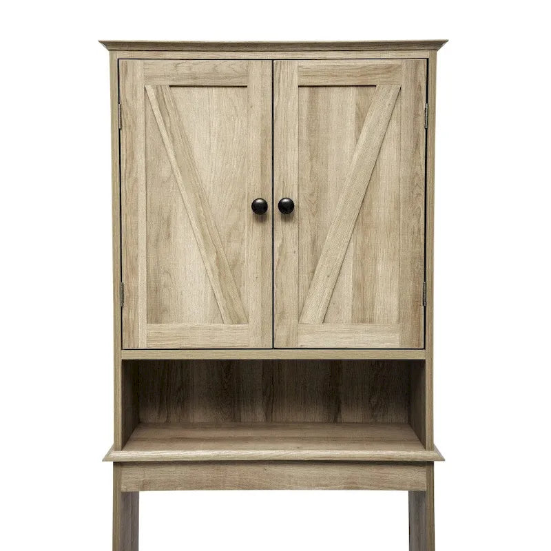 Meuble de toilette sur pied de toilette style ferme avec étagères et portes à fermeture magnétique