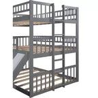 Lit superposé triple pour deux personnes avec échelle convertible et toboggan, lit triple avec barrières de sécurité, blanc/gris/espresso - ModernLuxe