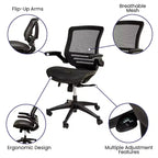 Chaise de bureau pivotante de direction Flash Furniture à dossier mi-hauteur en maille transparente avec accoudoirs relevables