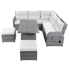 Ensemble de canapé d’angle modulable en rotin d’extérieur avec table réglable et fauteuils inclinables