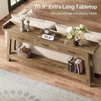 Table de canapé à 2 niveaux Lantine avec 3 tiroirs, console de 180 cm avec chicane surélevée et étagères de rangement pour salon, couloir, entrée