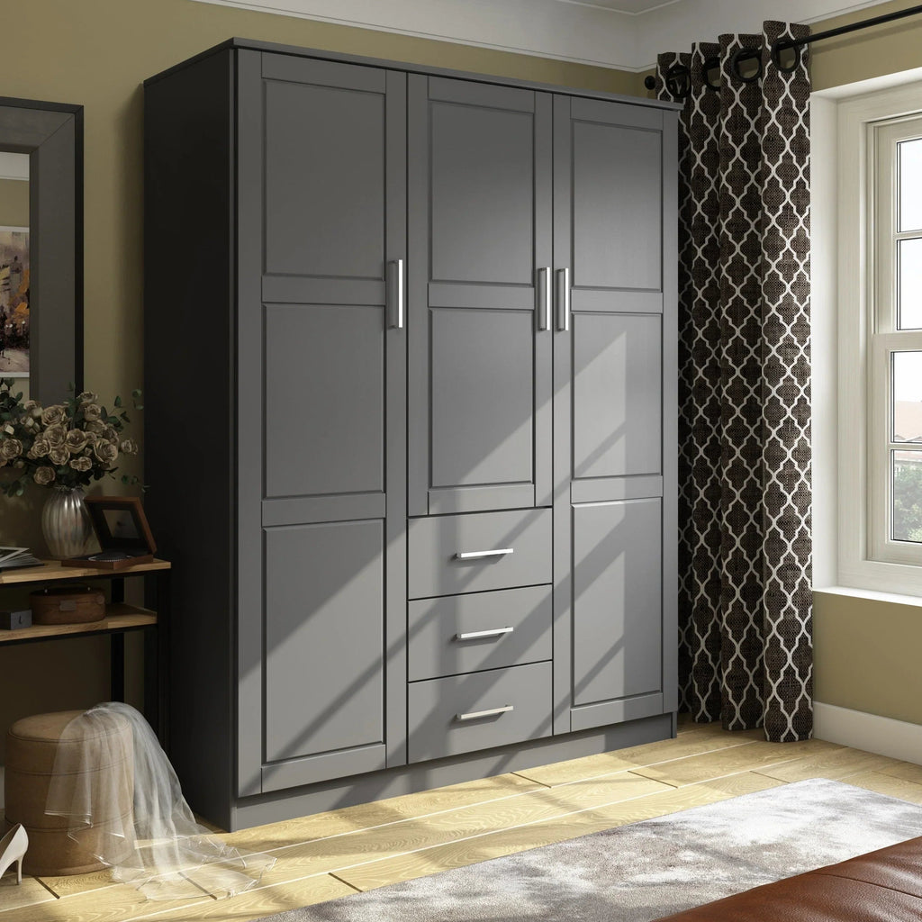 Armoire Palace Imports Cosmo à 3 portes en bois massif à 100 %, avec portes en bois massif ou miroirs
