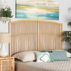 Tête de lit murale Malvina en rotin naturel, style bohème moderne - Grand lit