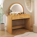 Table de toilette avec grand miroir et écran tactile, coiffeuse avec grand tiroir et coins arrondis, pour chambre à coucher
