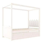 Lit plateforme double/grand format avec lit gigogne, lit à baldaquin en bois de princesse avec 3 tiroirs, lit de rangement avec tête de lit capitonnée pour chambre à coucher