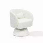 Fauteuil club pivotant rembourré crème avec piètement en bois crème, blanc cassé