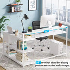Bureau d'angle en L avec tiroir, bureau d'angle pour la maison avec étagères de rangement et support d'écran, bureau rustique pour petit espace
